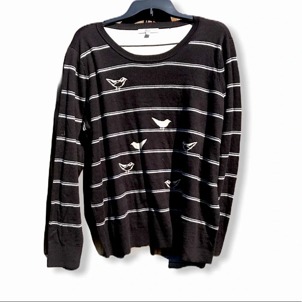 Vintage Deadstock Birds Sweater by G.H. Bass Black White Retro NWT NEW Preppy